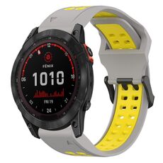 Per Garmin Fenix 7X Solar 26mm cinturino in silicone con fibbia inversa bicolore (grigio + giallo)