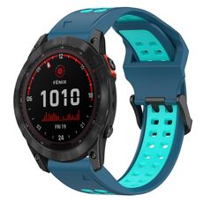 Per Garmin Fenix 7X Solar 26mm cinturino in silicone con fibbia inversa bicolore (blu + verde acqua)