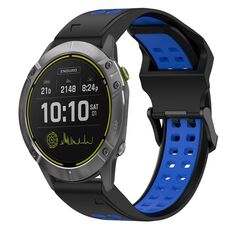 Per Garmin Enduro 26mm cinturino in silicone con fibbia inversa bicolore (nero + blu)