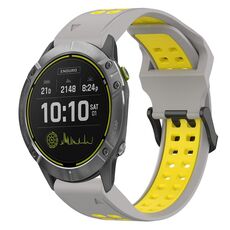 Per Garmin Enduro 26mm cinturino in silicone con fibbia inversa bicolore (grigio + giallo)