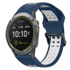 Per Garmin Enduro 26mm cinturino in silicone con fibbia inversa bicolore (blu + bianco)