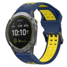 Per Garmin Enduro 26mm cinturino in silicone con fibbia inversa bicolore (blu + giallo)