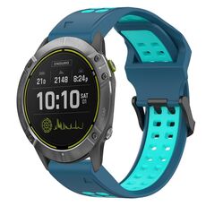 Per Garmin Enduro 26mm cinturino in silicone con fibbia inversa bicolore (blu + verde acqua)