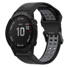 Per Garmin Fenix 6X 26mm cinturino in silicone con fibbia inversa bicolore (nero + grigio)