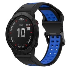 Per Garmin Fenix 6X 26mm cinturino in silicone con fibbia inversa bicolore (nero + blu)