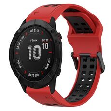 Per Garmin Fenix 6X 26mm cinturino in silicone con fibbia inversa bicolore (rosso + nero)