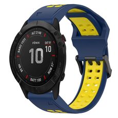 Per Garmin Fenix 6X 26mm cinturino in silicone con fibbia inversa bicolore (blu + giallo)