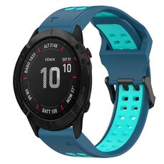 Per Garmin Fenix 6X 26mm cinturino in silicone con fibbia inversa bicolore (blu + verde acqua)