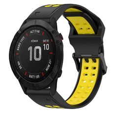 Per Garmin Fenix 6X Pro 26mm cinturino in silicone con fibbia inversa bicolore (nero + giallo)