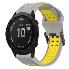 Per Garmin Fenix 6X Pro 26mm cinturino in silicone con fibbia inversa bicolore (grigio + giallo)
