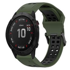 Per Garmin Fenix 6X Pro 26mm cinturino in silicone con fibbia inversa bicolore (verde militare + nero)