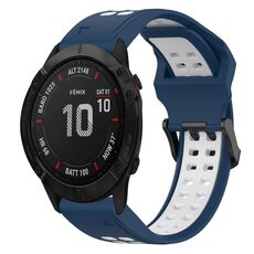 Per Garmin Fenix 6X Pro 26mm cinturino in silicone con fibbia inversa bicolore (blu + bianco)
