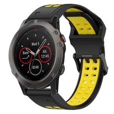 Per Garmin Fenix 5X 26mm cinturino in silicone con fibbia inversa bicolore (nero + giallo)