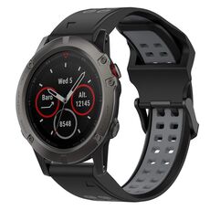 Per Garmin Fenix 5X 26mm cinturino in silicone con fibbia inversa bicolore (nero + grigio)