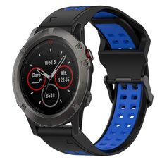 Per Garmin Fenix 5X 26mm cinturino in silicone con fibbia inversa bicolore (nero + blu)
