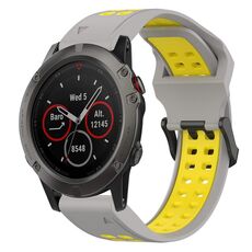 Per Garmin Fenix 5X 26mm cinturino in silicone con fibbia inversa bicolore (grigio + giallo)