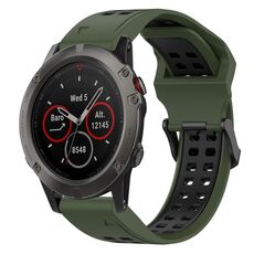 Per Garmin Fenix 5X 26mm cinturino in silicone con fibbia inversa bicolore (verde militare + nero)