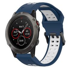 Per Garmin Fenix 5X 26mm cinturino in silicone con fibbia inversa bicolore (blu + bianco)