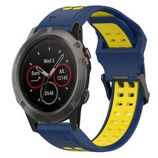 Per Garmin Fenix 5X 26mm cinturino in silicone con fibbia inversa bicolore (blu + giallo)