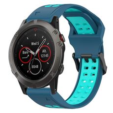 Per Garmin Fenix 5X 26mm cinturino in silicone con fibbia inversa bicolore (blu + verde acqua)