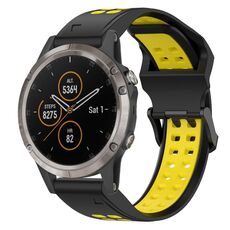 Per Garmin Fenix 5X Plus 26mm cinturino in silicone con fibbia inversa bicolore (nero + giallo)