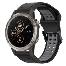 Per Garmin Fenix 5X Plus 26mm cinturino in silicone con fibbia inversa bicolore (nero + grigio)