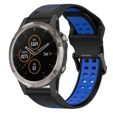 Per Garmin Fenix 5X Plus 26mm cinturino in silicone con fibbia inversa bicolore (nero + blu)