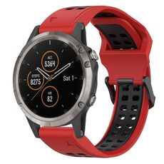 Per Garmin Fenix 5X Plus 26mm cinturino in silicone con fibbia inversa bicolore (rosso + nero)