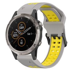 Per Garmin Fenix 5X Plus 26mm cinturino in silicone con fibbia inversa bicolore (grigio + giallo)