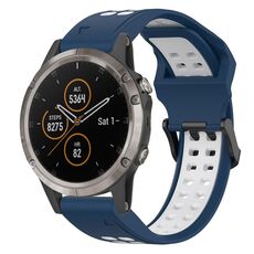 Per Garmin Fenix 5X Plus 26mm cinturino in silicone con fibbia inversa bicolore (blu + bianco)