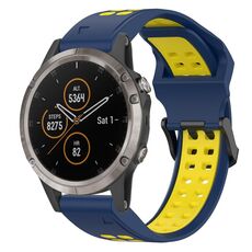 Per Garmin Fenix 5X Plus 26mm cinturino in silicone con fibbia inversa bicolore (blu + giallo)