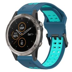 Per Garmin Fenix 5X Plus 26mm cinturino in silicone con fibbia inversa bicolore (blu + verde acqua)