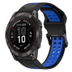 Per Garmin Fenix 7S Pro 42mm 20mm Cinturino in silicone con fibbia inversa bicolore (nero + blu)