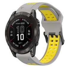 Per Garmin Fenix 7S Pro 42mm 20mm Cinturino in silicone con fibbia inversa bicolore (grigio + giallo)
