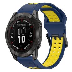 Per Garmin Fenix 7S Pro 42mm 20mm Cinturino in silicone con fibbia inversa bicolore (blu + giallo)