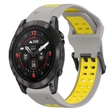 Per Garmin Epix Pro 42mm 20mm cinturino in silicone con fibbia inversa bicolore (grigio + giallo)