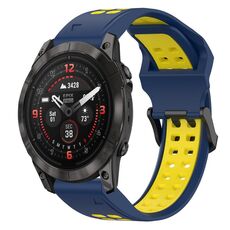 Per Garmin Epix Pro 42mm 20mm cinturino in silicone con fibbia inversa bicolore (blu + giallo)