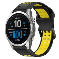 Per Garmin Fenix 7S 20mm cinturino in silicone con fibbia inversa bicolore (nero + giallo)