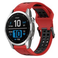 Per Garmin Fenix 7S Cinturino per orologio in silicone bicolore con fibbia inversa da 20 mm (rosso + nero)