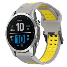 Per Garmin Fenix 7S Cinturino per orologio in silicone bicolore con fibbia inversa da 20 mm (grigio + giallo)