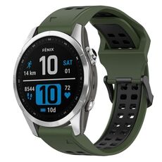 Per Garmin Fenix 7S 20mm cinturino in silicone con fibbia inversa bicolore (verde militare + nero)
