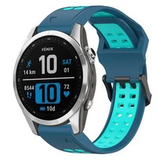 Per Garmin Fenix 7S Cinturino per orologio in silicone bicolore con fibbia inversa da 20 mm (blu + verde acqua)