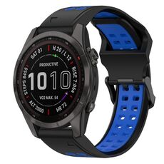 Per Garmin Fenix 7S Sapphire Solar 20mm Cinturino in silicone con fibbia inversa bicolore (nero + blu)