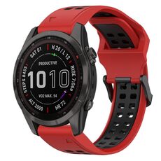Per Garmin Fenix 7S Sapphire Solar 20mm Cinturino in silicone con fibbia inversa bicolore (rosso + nero)