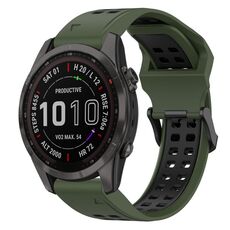 Per Garmin Fenix 7S Sapphire Solar 20mm Cinturino in silicone con fibbia inversa bicolore (verde militare + nero)