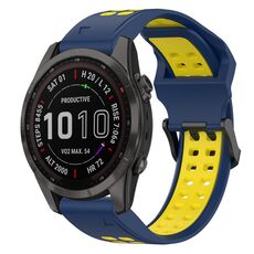 Per Garmin Fenix 7S Sapphire Solar 20mm Cinturino in silicone con fibbia inversa bicolore (blu + giallo)