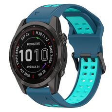 Per Garmin Fenix 7S Sapphire Solar 20mm Cinturino in silicone con fibbia inversa bicolore (blu + verde acqua)