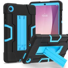 Per Lenovo Tab M8 4a generazione custodia per tablet PC ibrida in silicone a colori a contrasto con supporto (nero blu)