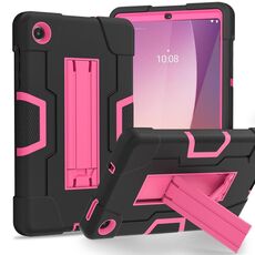 Per Lenovo Tab M8 4a generazione custodia per tablet PC ibrida in silicone a colori a contrasto con supporto (nero rosa rossa)