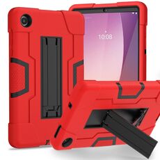 Per Lenovo Tab M8 4a generazione custodia per tablet PC ibrida in silicone a colori a contrasto con supporto (rosso nero)
